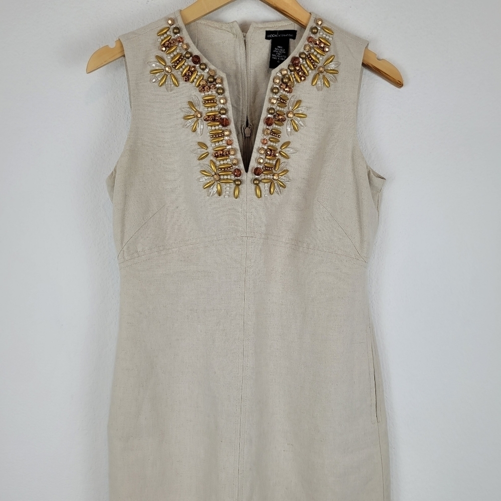 Moda international linen beaded vneck dress - Picture 7 of 8